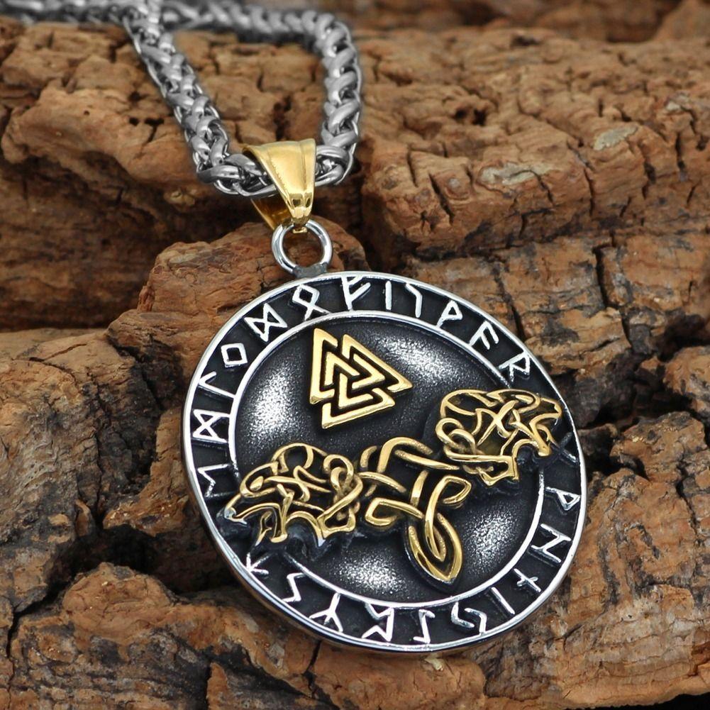 Collar Vikingo Runas Vegvisir Wolf Hombre Moda  M1-4