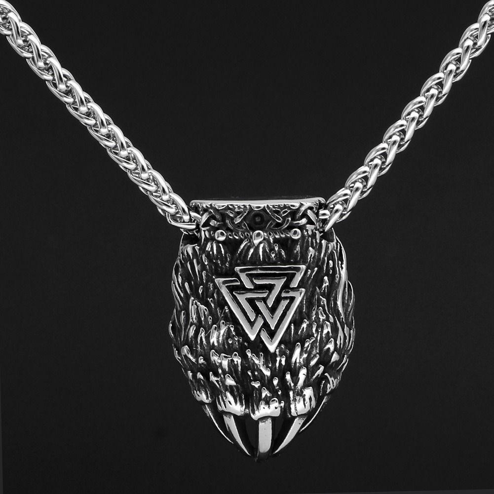 Collar Vikingo Garra De Oso Valknut Titanio  Nordica Silver-2