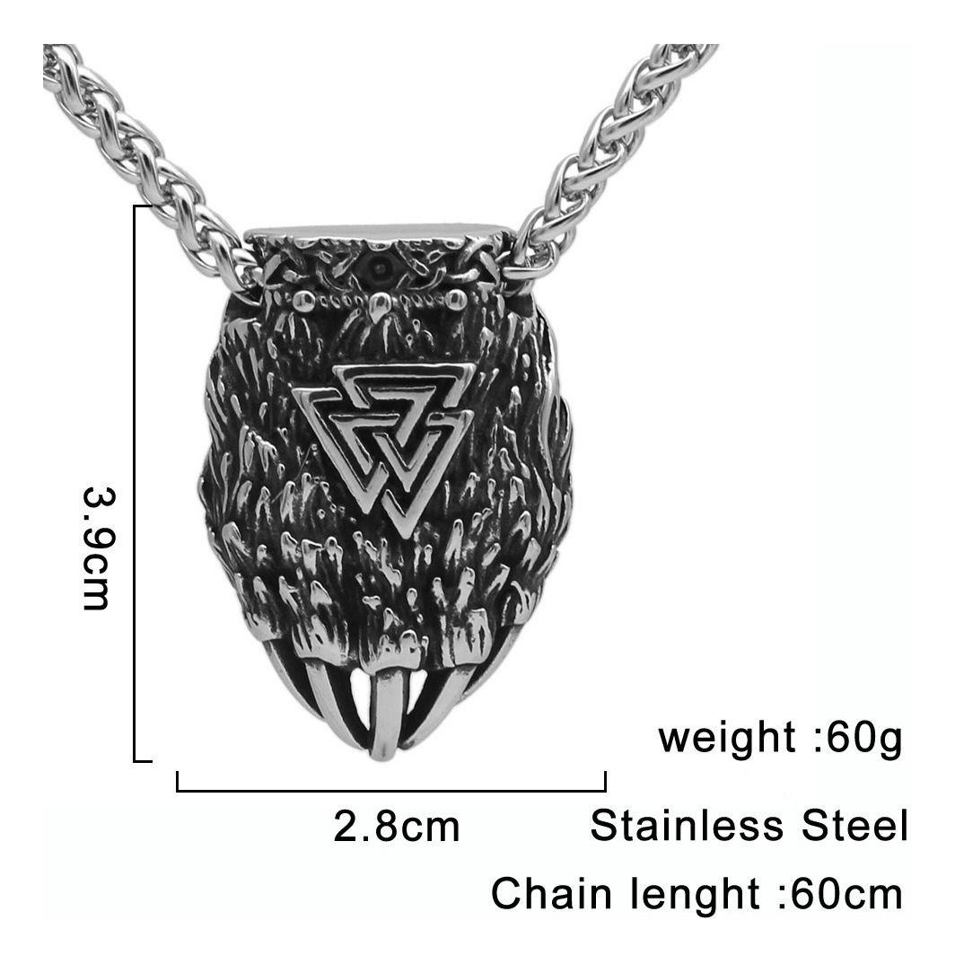 Collar Vikingo Garra De Oso Valknut Titanio  Nordica Silver-4