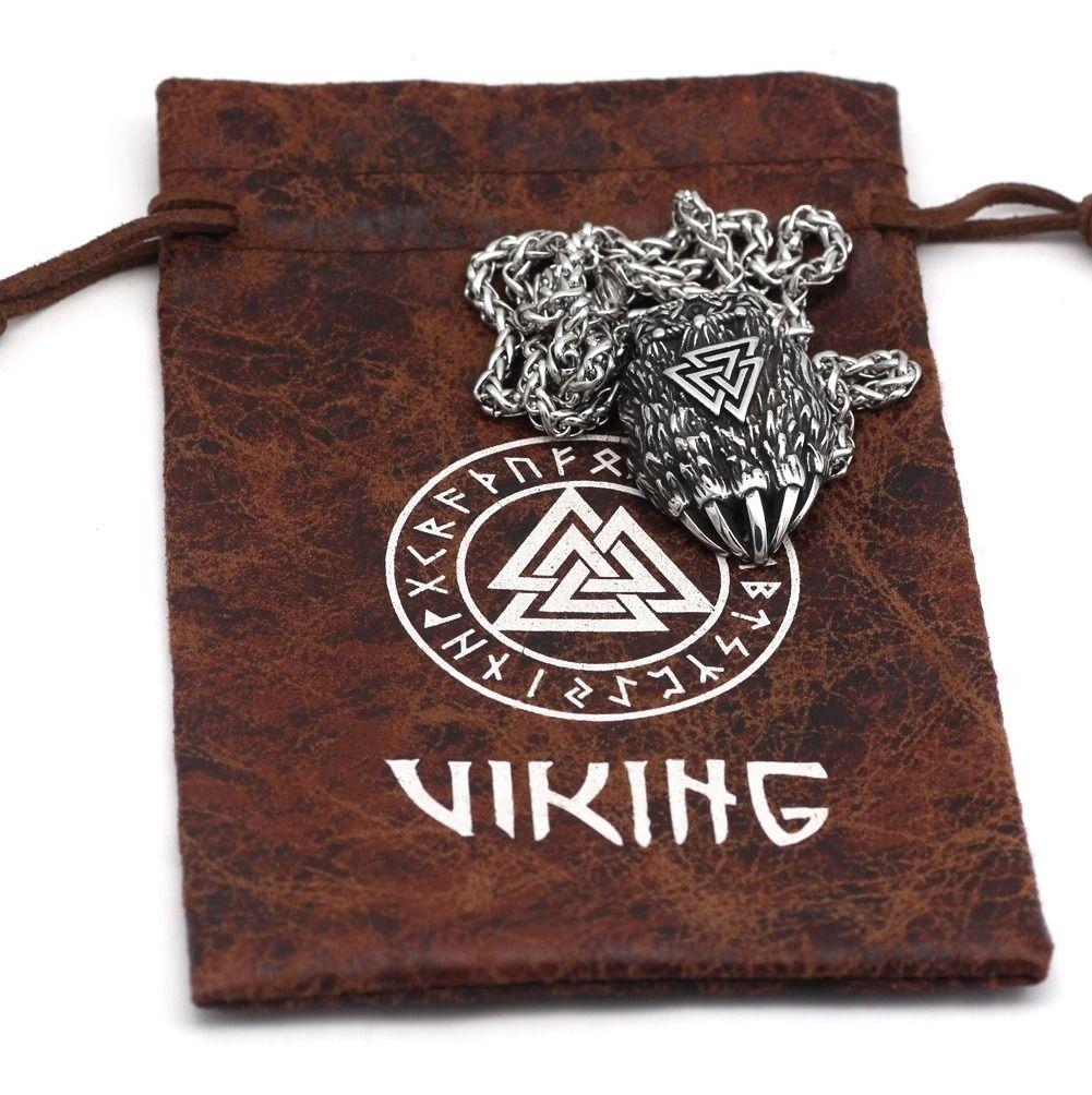 Collar Vikingo Garra De Oso Valknut Titanio  Nordica Silver-5