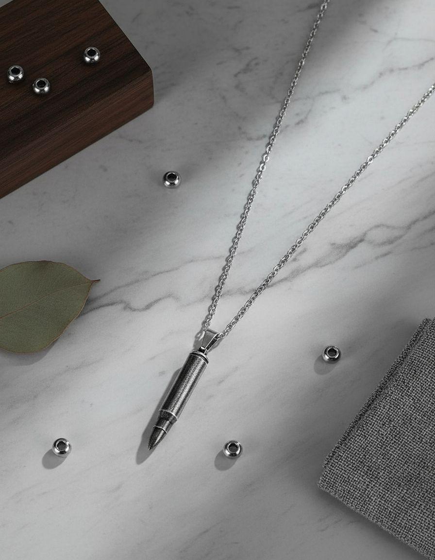 Collar De Bala Silver Titanio Hombre Mujer Moda-2