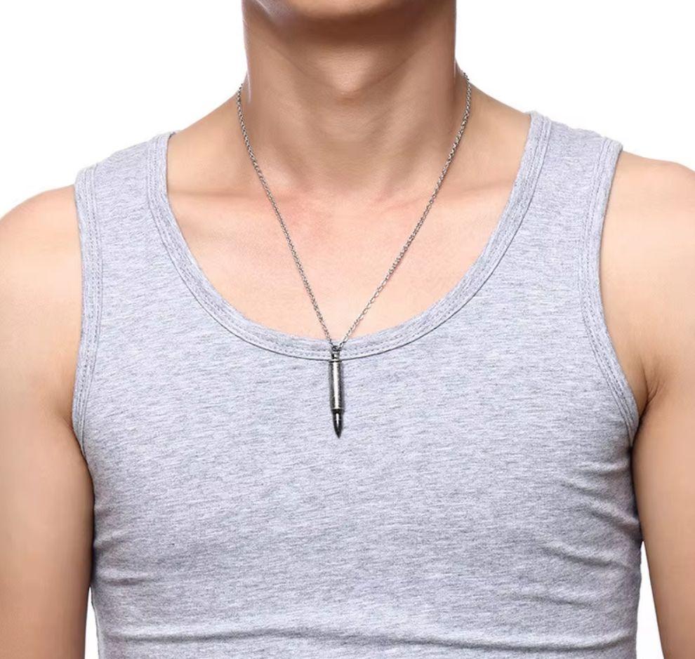 Collar De Bala Silver Titanio Hombre Mujer Moda-4