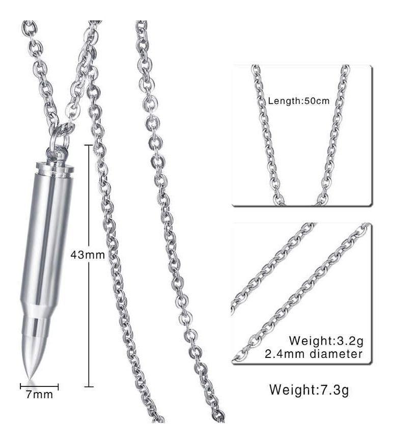 Collar De Bala Silver Titanio Hombre Mujer Moda-5