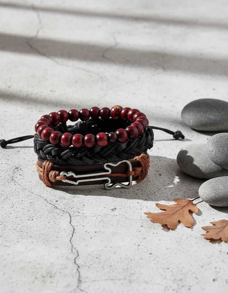 Conjunto Pulsera De Cuero Guitarra Hombre Mujer Moda-2