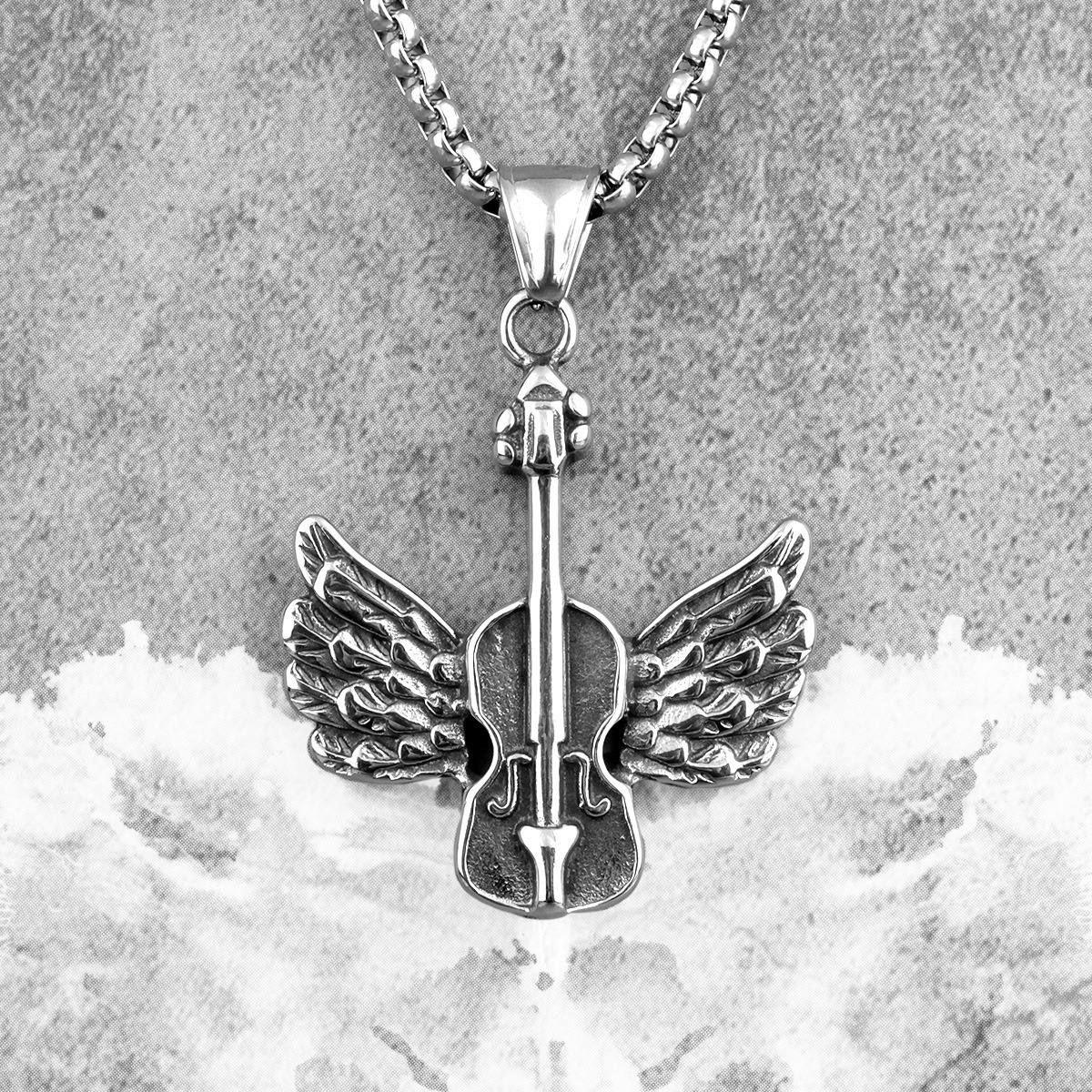 Collar Guitarra Violin Angel Acero Inoxidable Titanio-2
