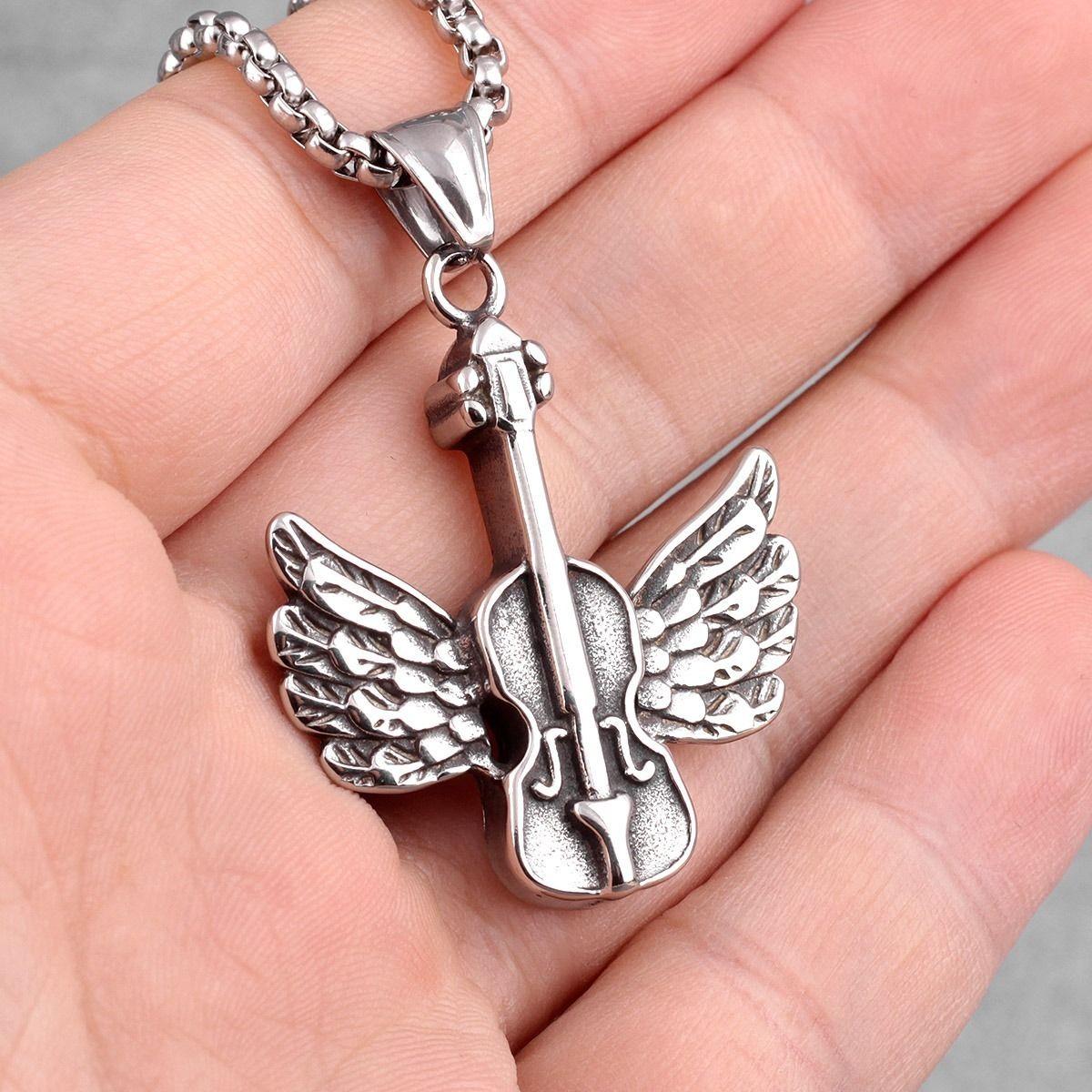 Collar Guitarra Violin Angel Acero Inoxidable Titanio-5