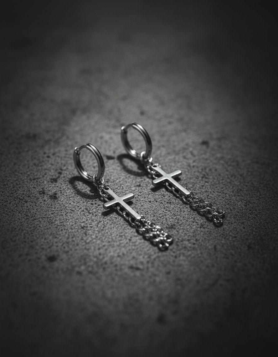 Aros Punk Cruz Silver Space Hombre Mujer Moda 2020--3