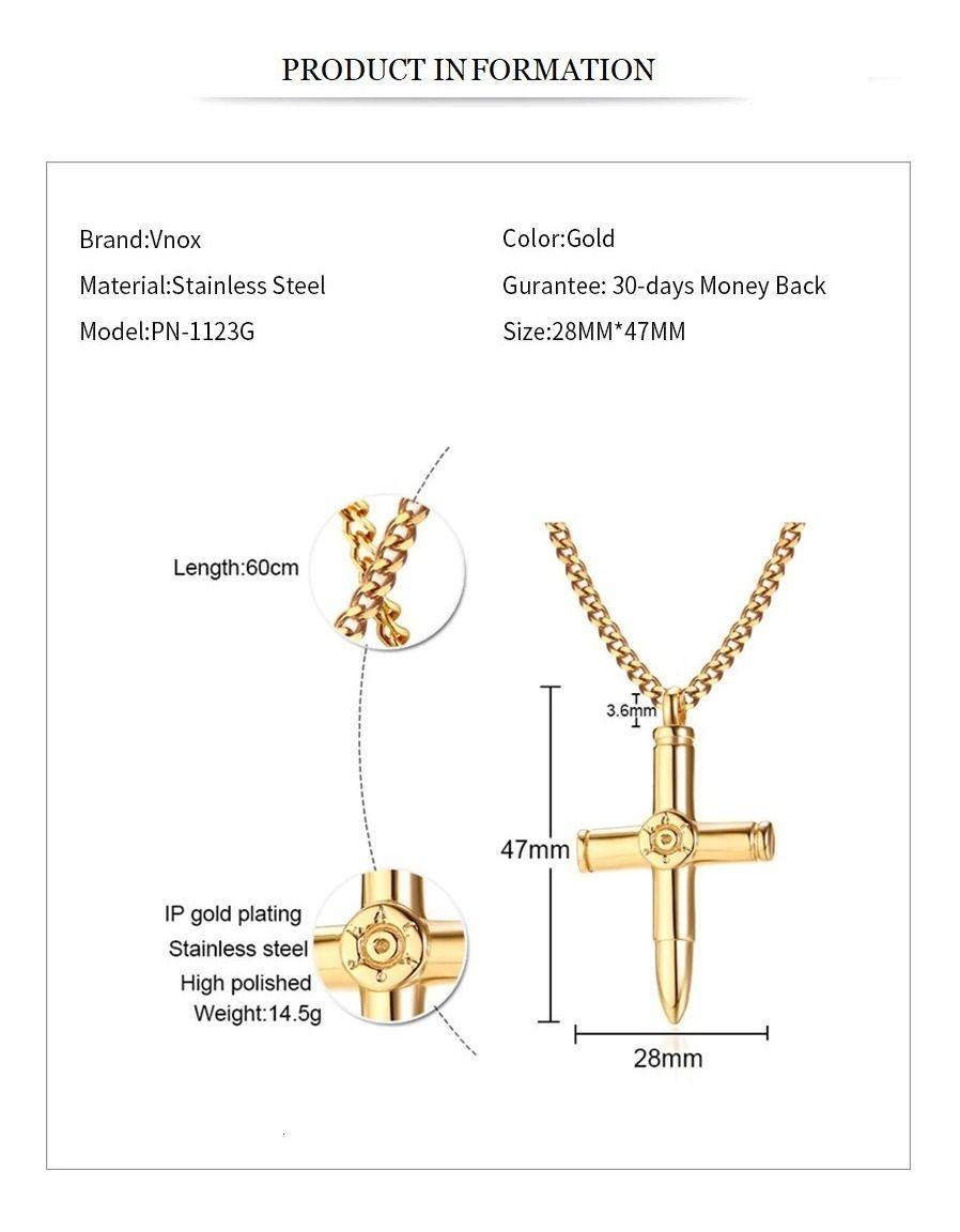 Collar De Bala Cruz Gold Titanio Hombre Mujer Moda-4