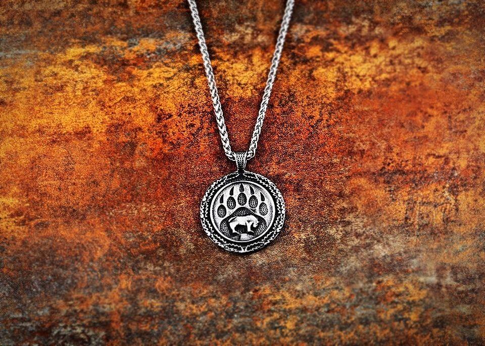 Collar Vikingo Garra Oso Doble Nórdico Hombre Moda 2020-2
