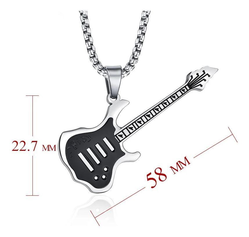 Collar Guitarra Electrica Black Silver Hombre Mujer Titanio-4