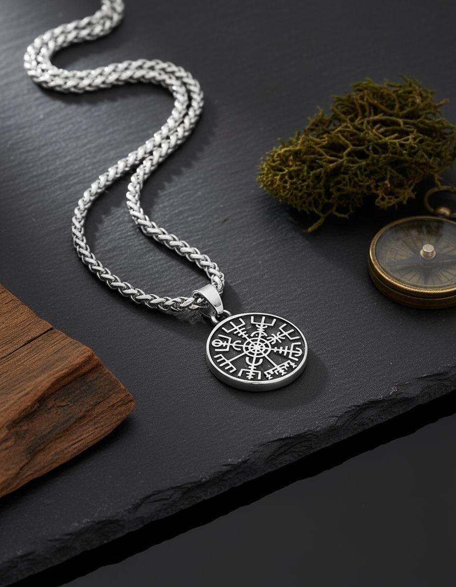 Collar Vegvisir Vikingo Titanio Moda Nordica Hombre Mujer-2