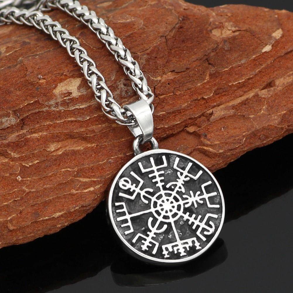 Collar Vegvisir Vikingo Titanio Moda Nordica Hombre Mujer-3