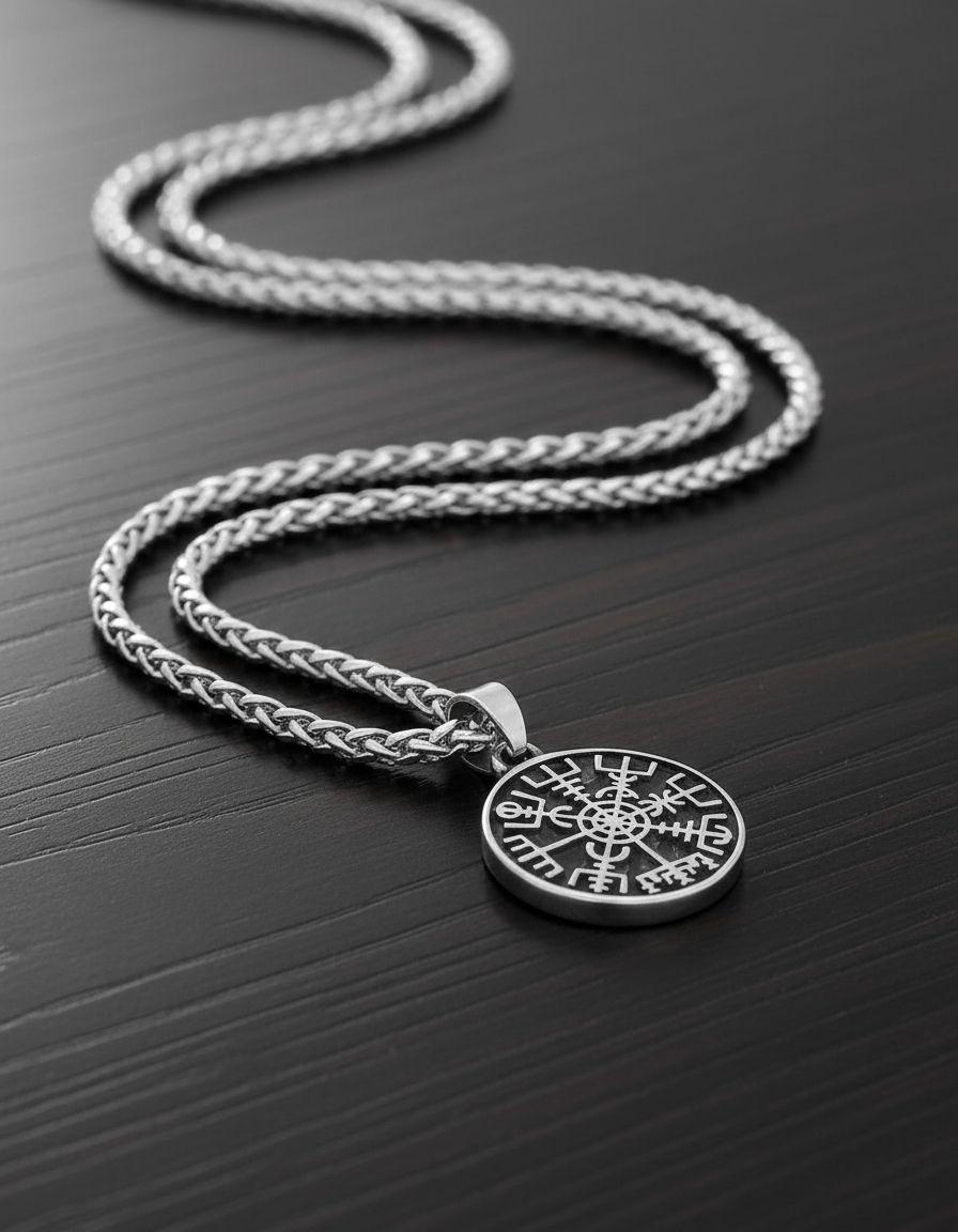 Collar Vegvisir Vikingo Titanio Moda Nordica Hombre Mujer-4