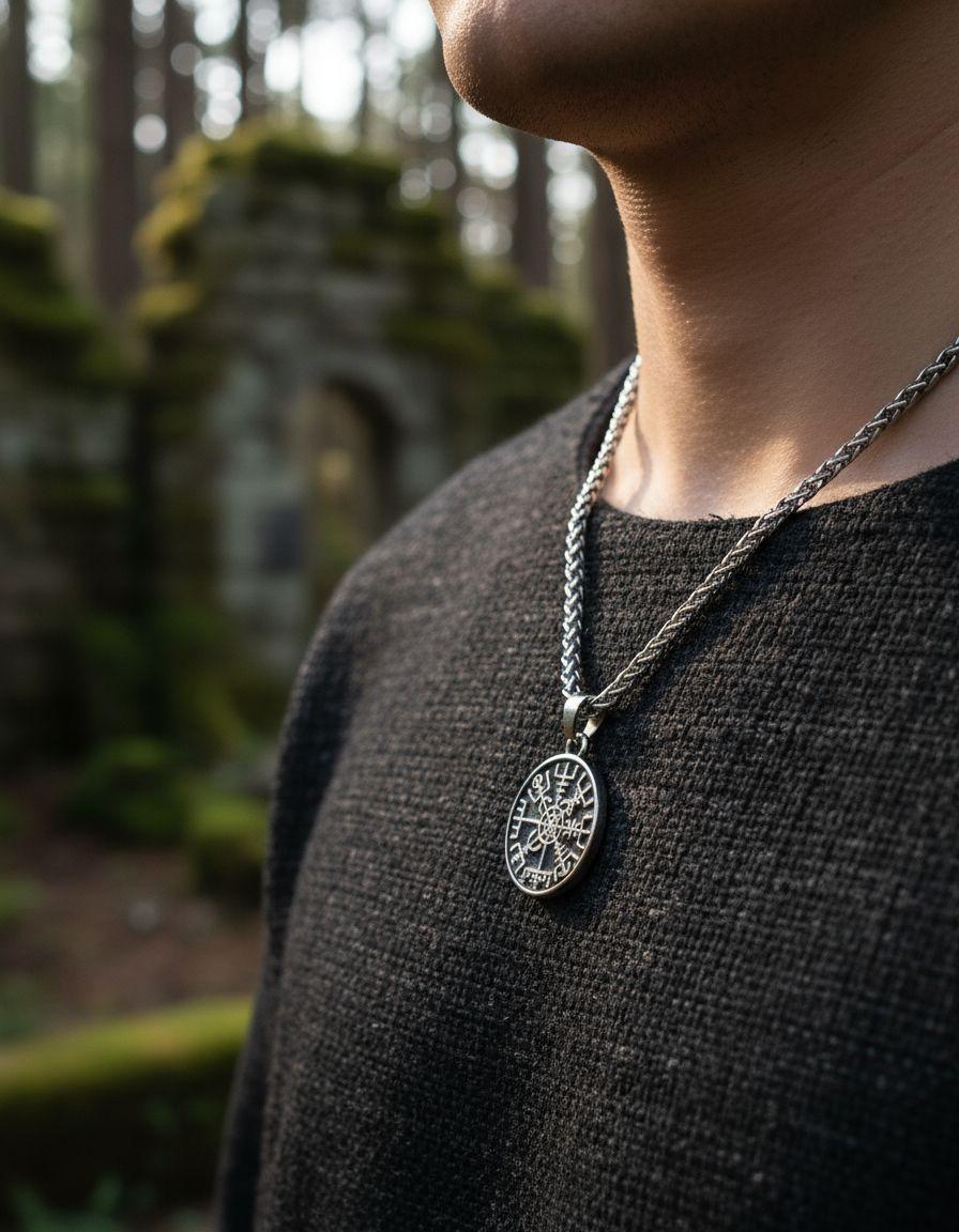 Collar Vegvisir Vikingo Titanio Moda Nordica Hombre Mujer-5