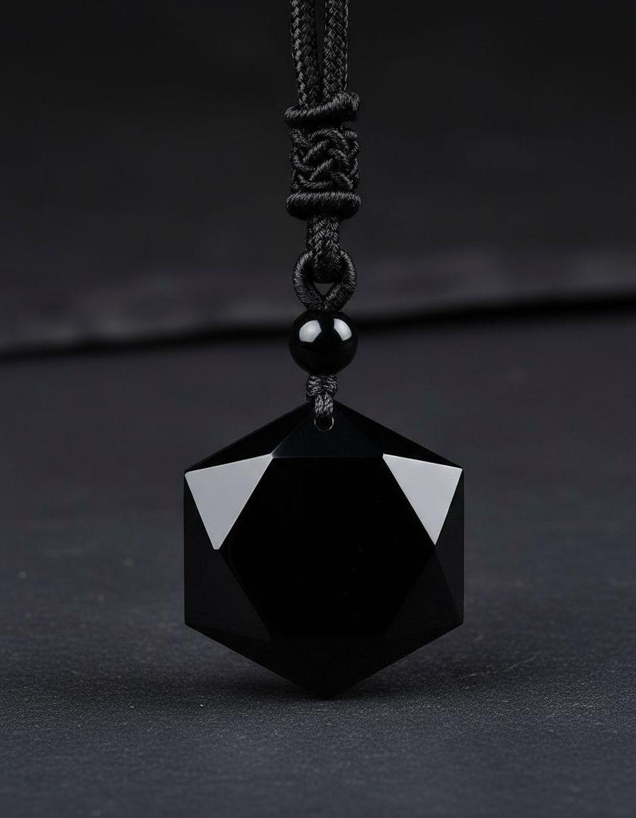 Collar De Obsidiana Black Space Hexagrama Moda 2020.-2