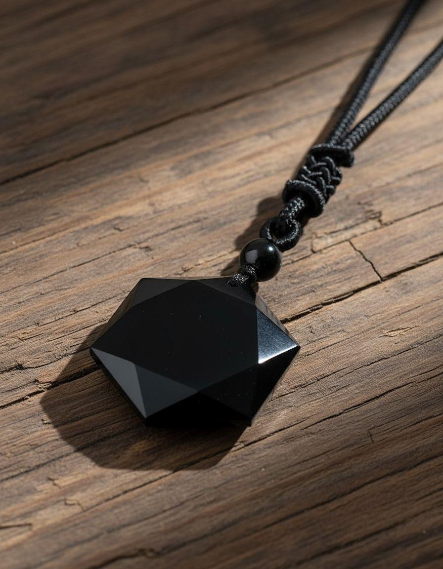 Collar De Obsidiana Black Space Hexagrama Moda 2020.-3