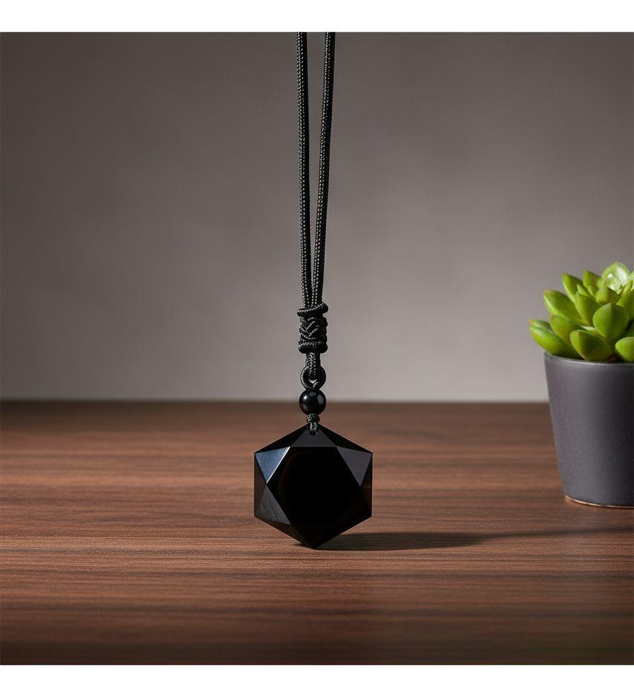 Collar De Obsidiana Black Space Hexagrama Moda 2020.-4