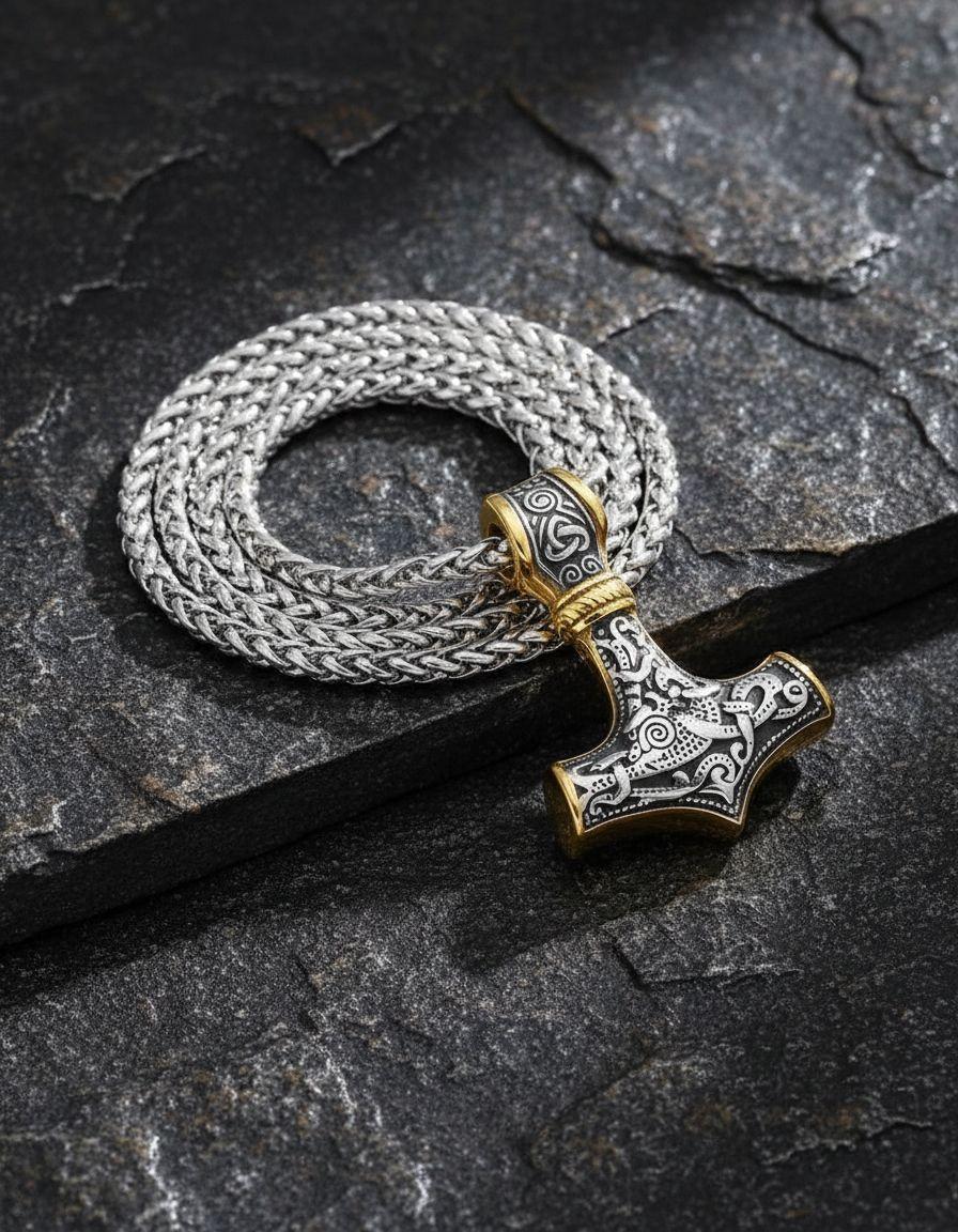 Collar Vikingo Martillo Thor Nordico Hombre Moda-2