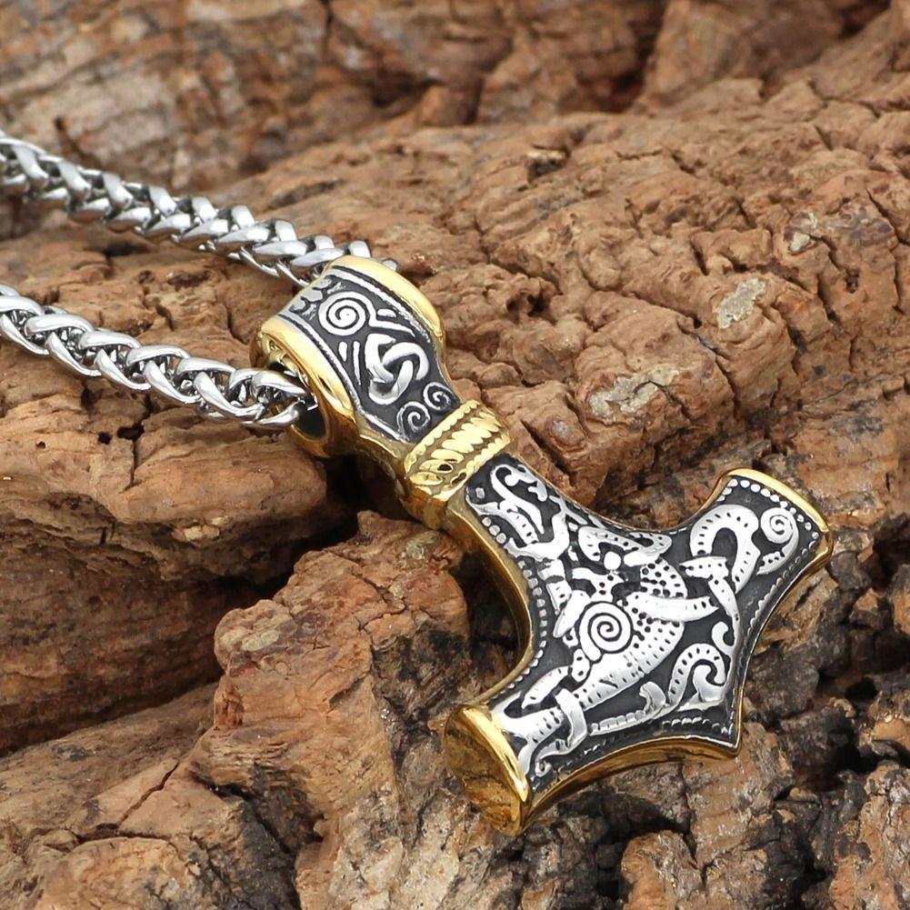 Collar Vikingo Martillo Thor Nordico Hombre Moda-3