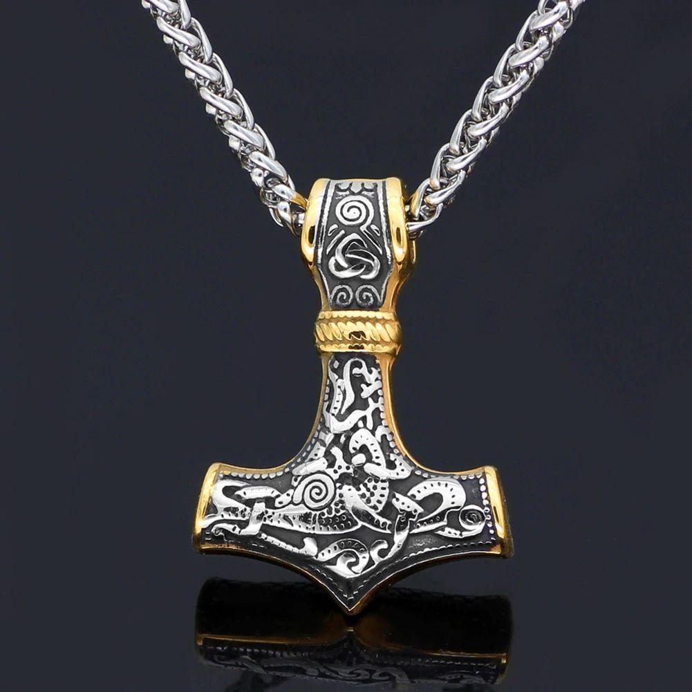 Collar Vikingo Martillo Thor Nordico Hombre Moda-4