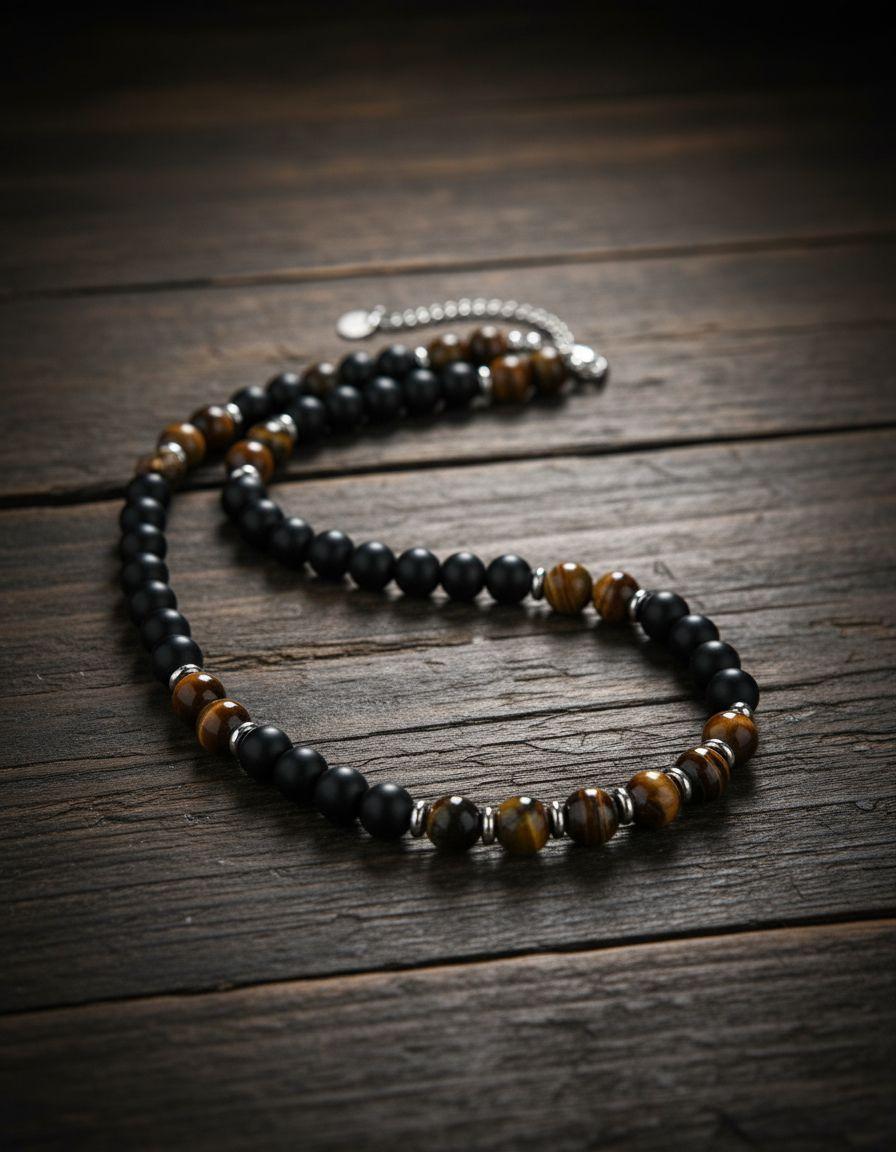 Collar Piedra Onix Y Ojo De Tigre Hombre Moda 2020..-1