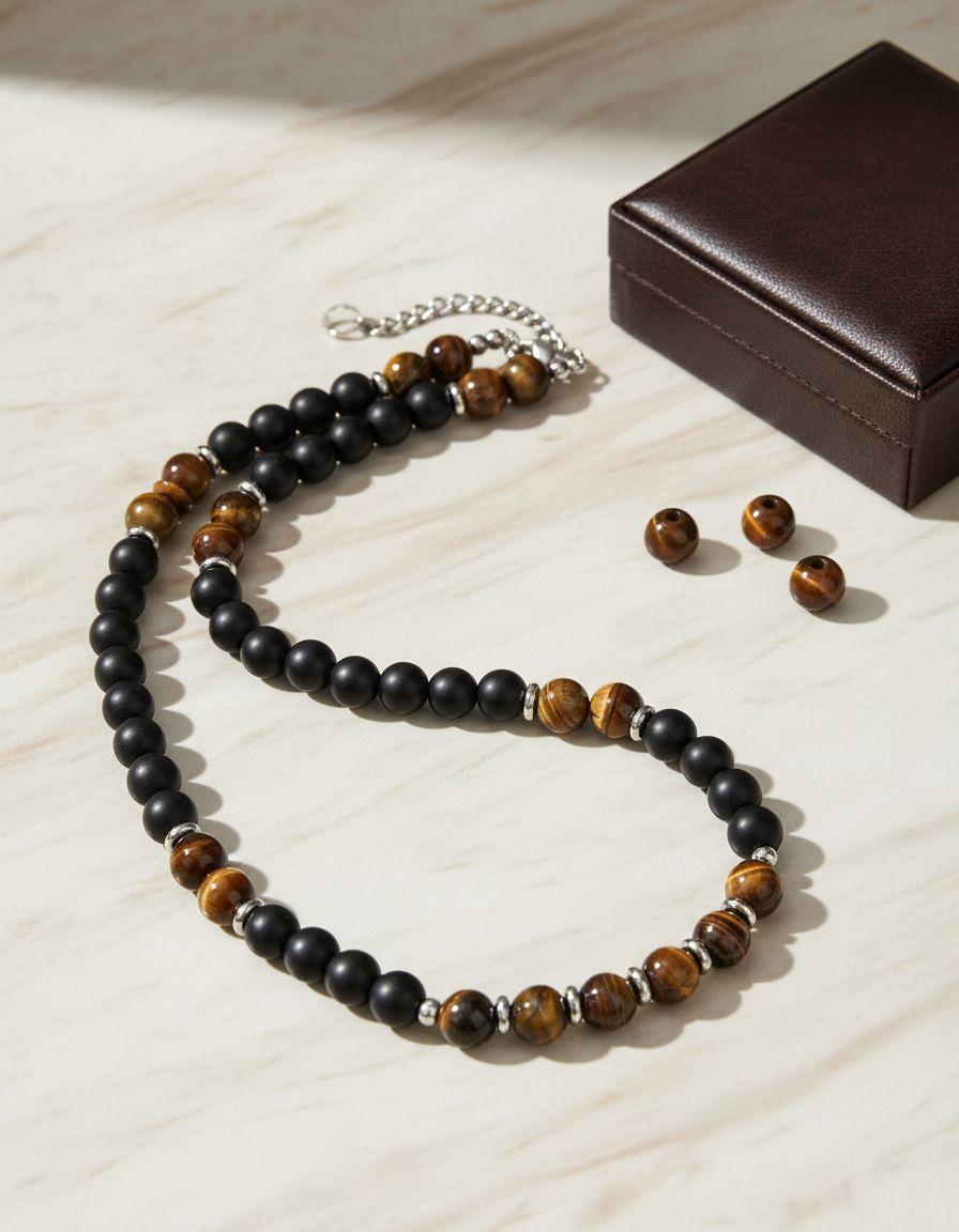 Collar Piedra Onix Y Ojo De Tigre Hombre Moda 2020..-2