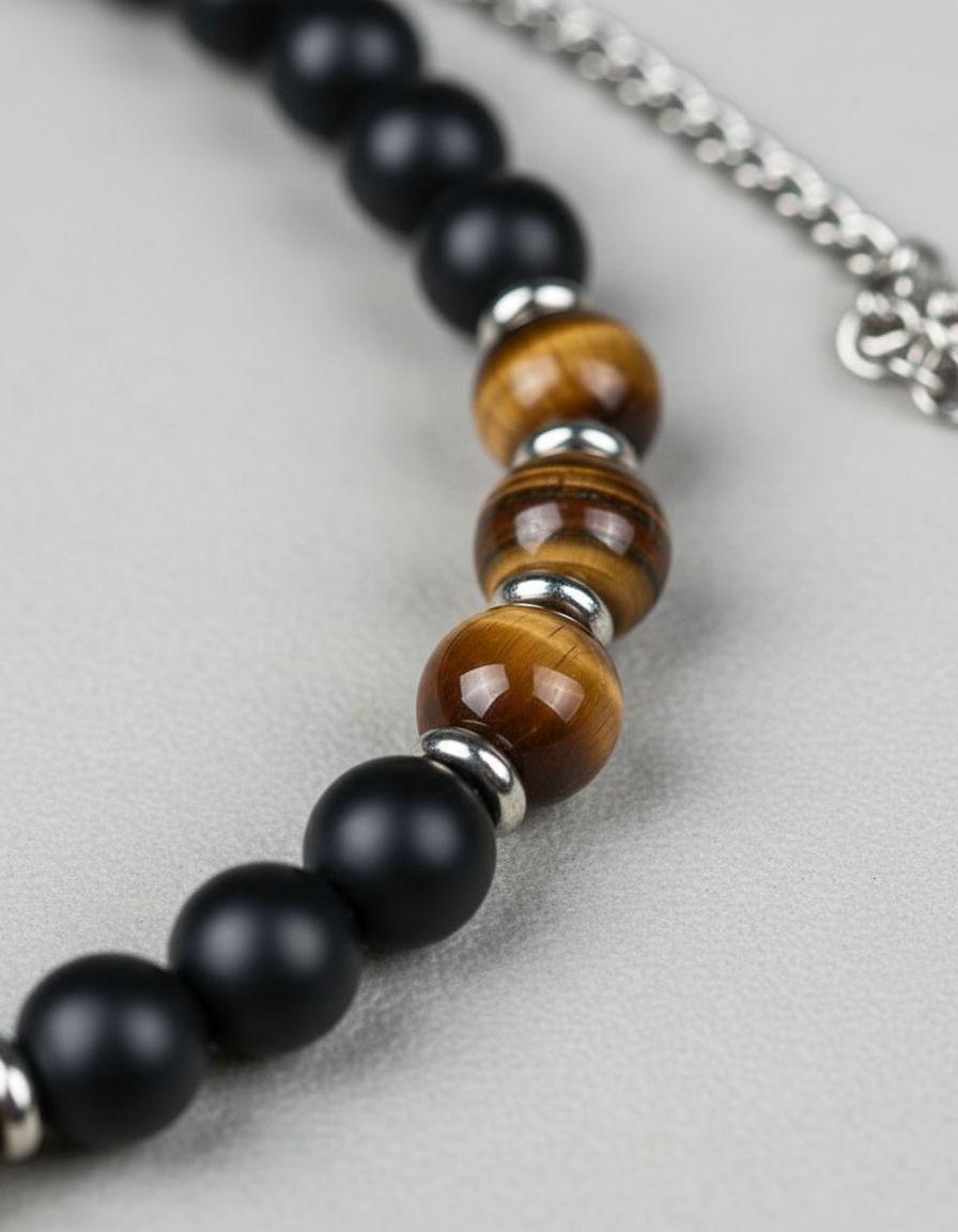 Collar Piedra Onix Y Ojo De Tigre Hombre Moda 2020..-3