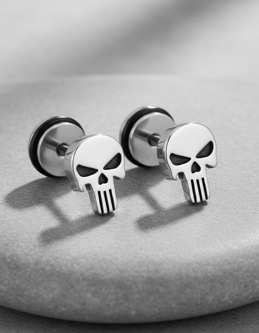Aros Punk Hombre Mujer Calavera Silver Earing Moda 2019-5
