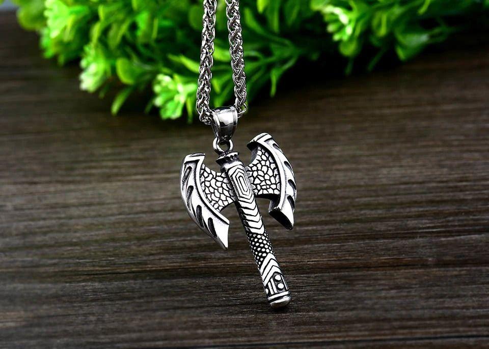 Collar Acero Silver Vikingo Doble Filo Hombre.-2