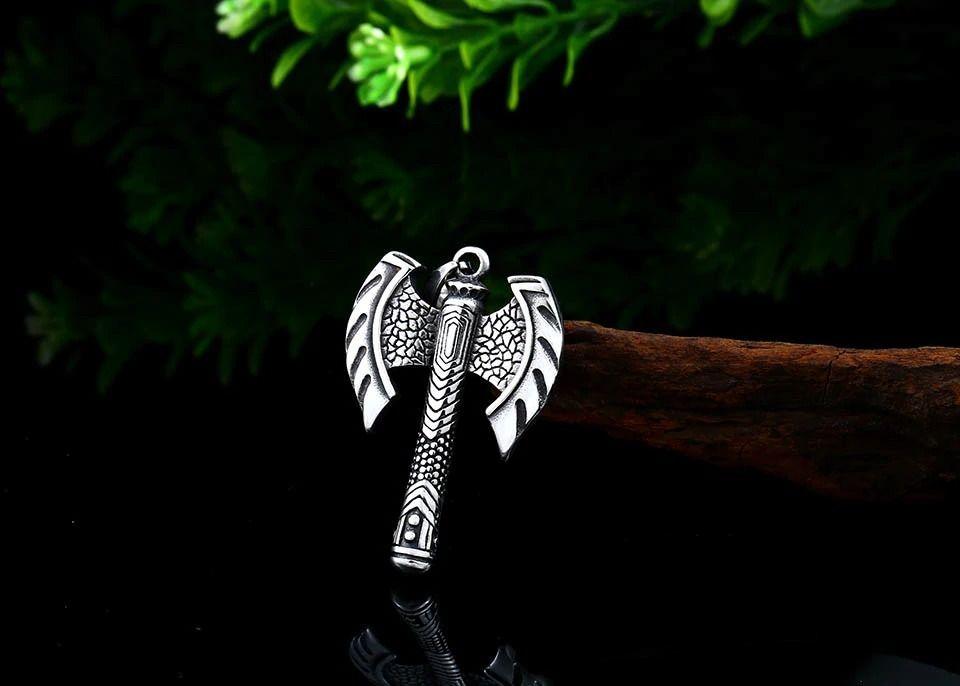 Collar Acero Silver Vikingo Doble Filo Hombre.-3