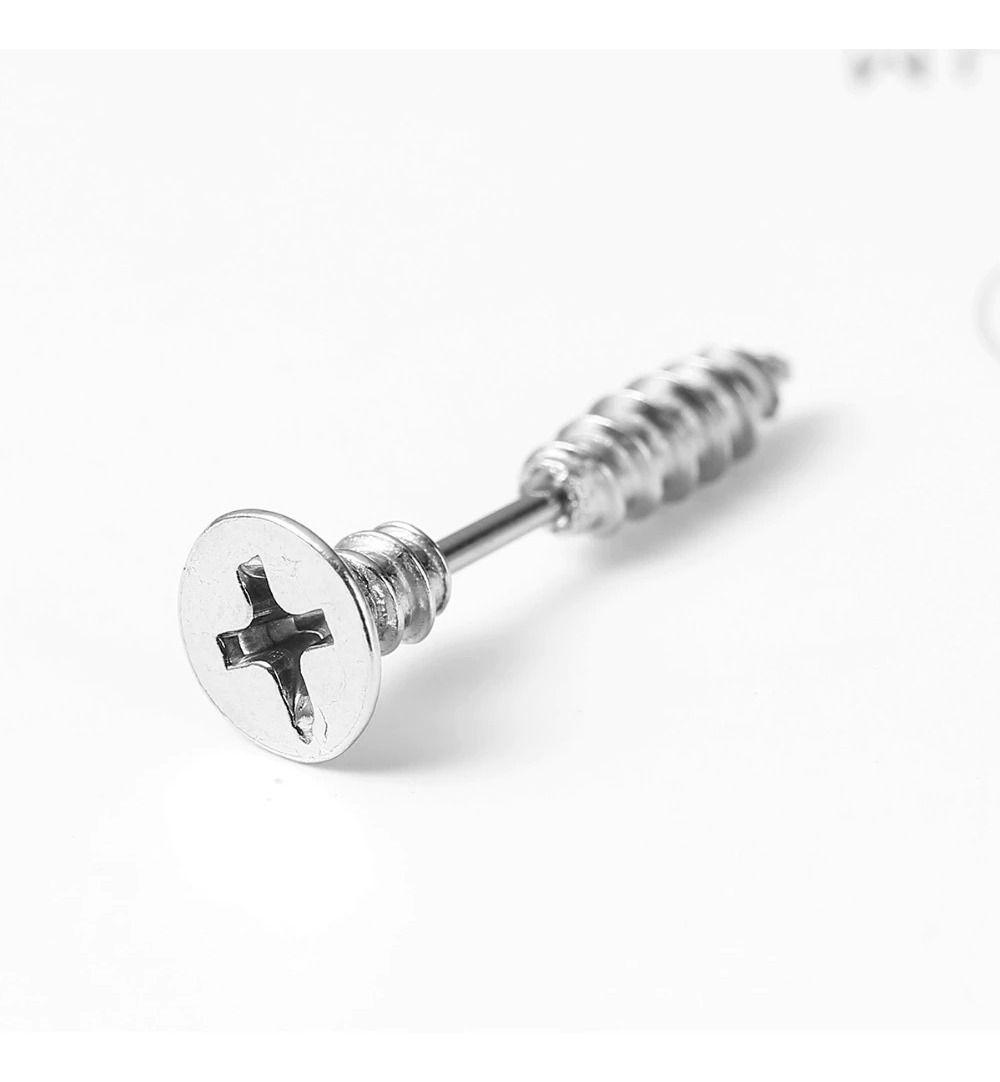 Aros Punk Tornillo Silver Hombre Mujer Earing Moda 2022-1