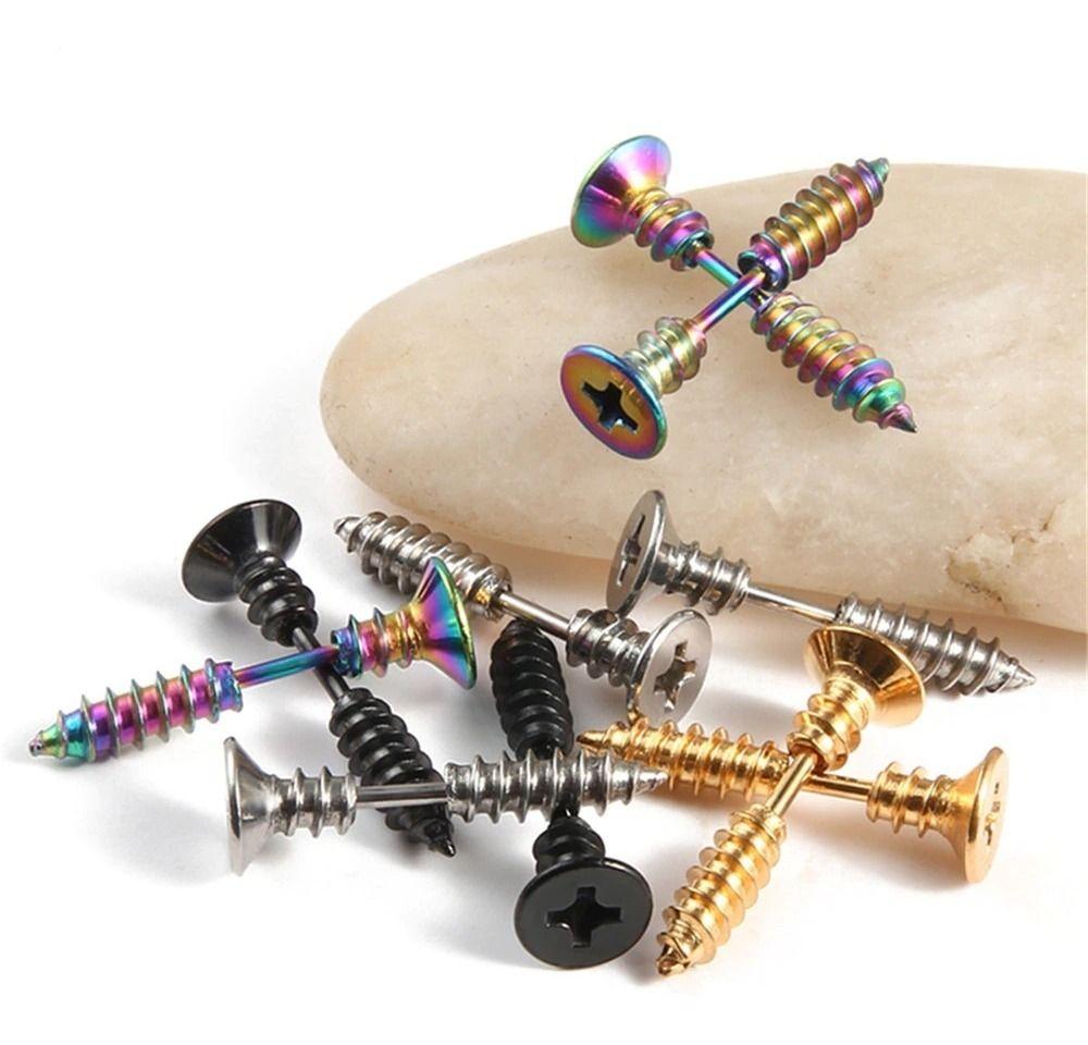 Aros Punk Tornillo Silver Hombre Mujer Earing Moda 2022-3