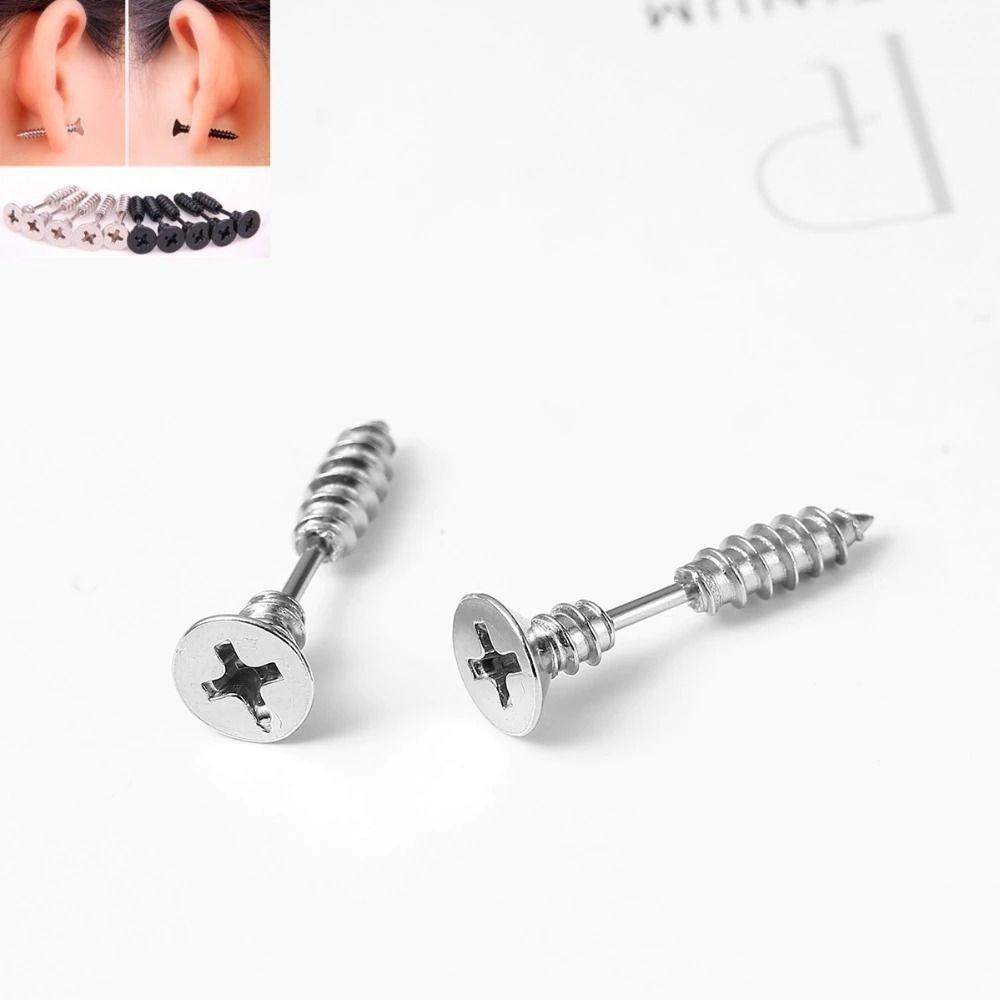 Aros Punk Tornillo Silver Hombre Mujer Earing Moda 2022-4