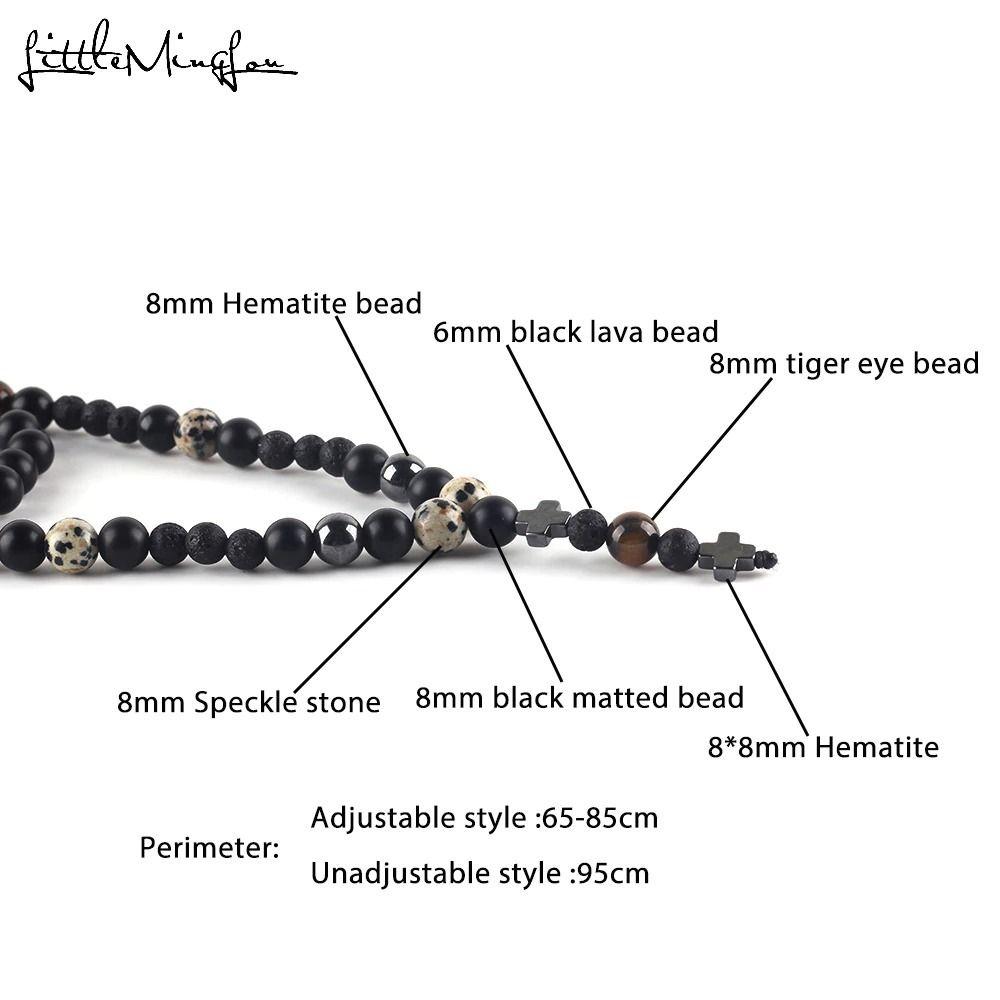 Collar Caballero Piedra Onix Y Ojo De Tigre Y Hematita Cruz-5