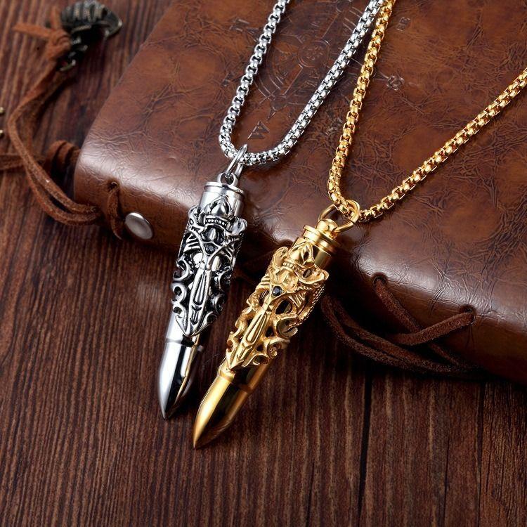 Collar Bala Y Espada Titanio Hombre Moda Masculina 2021-2
