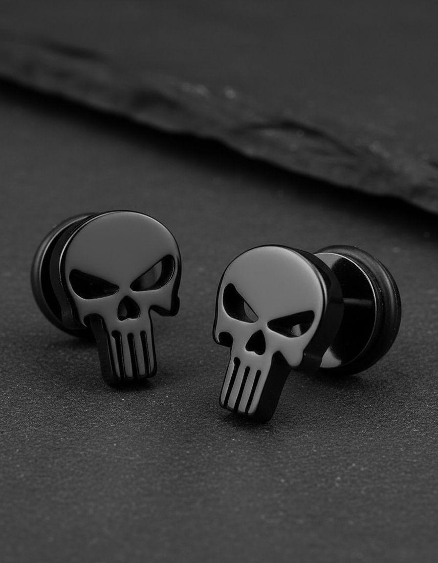 Aros Punk Hombre Mujer Calavera Black Earing Moda 2019-4