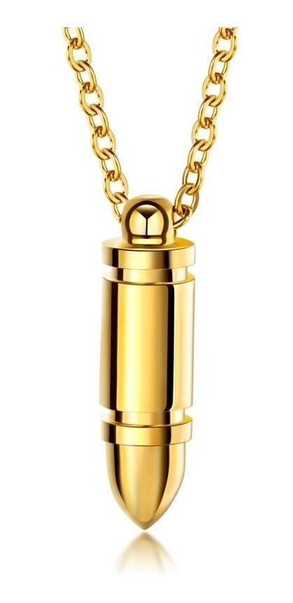 Collar Bala Acero Y Titanio Gold Hombre Moda Masculina-0