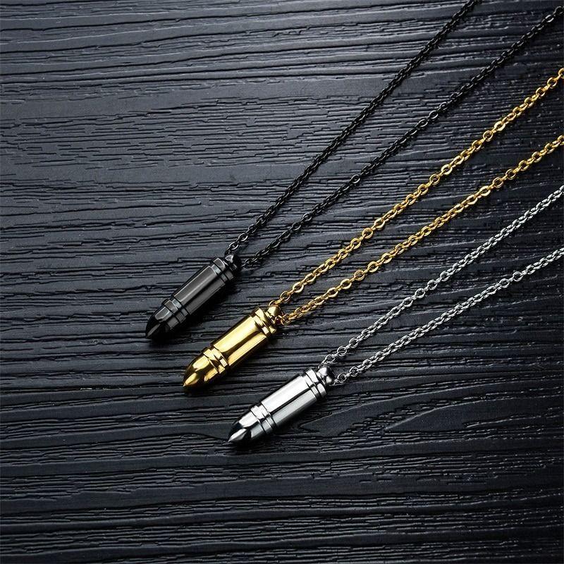 Collar Bala Acero Y Titanio Gold Hombre Moda Masculina-3