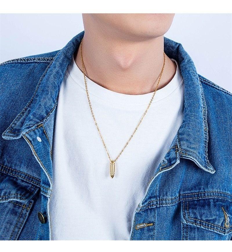 Collar Bala Acero Y Titanio Gold Hombre Moda Masculina-4