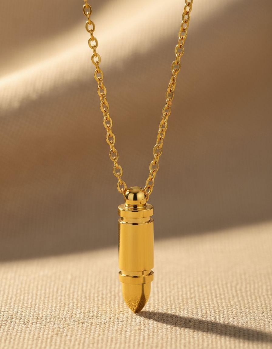 Collar Bala Acero Y Titanio Gold Hombre Moda Masculina-5