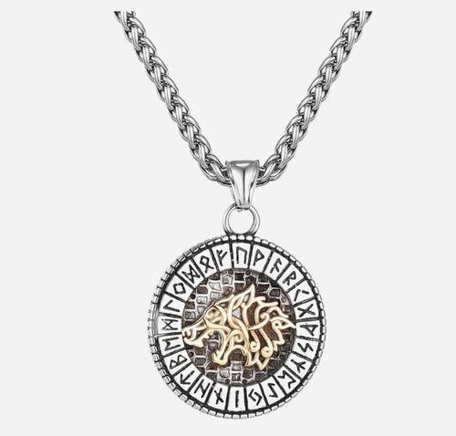Collar Vikingo Lobo Acero Hombre Moda Vikinga-3