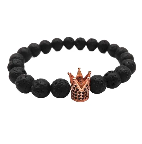 Pulsera De Piedra Volcania Corona Rose Hombre Mujer Rm-0