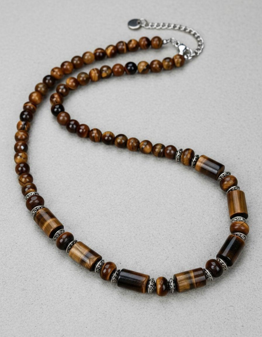 Collar Piedra Ojo De Tigre Hombre Masculino M1-3