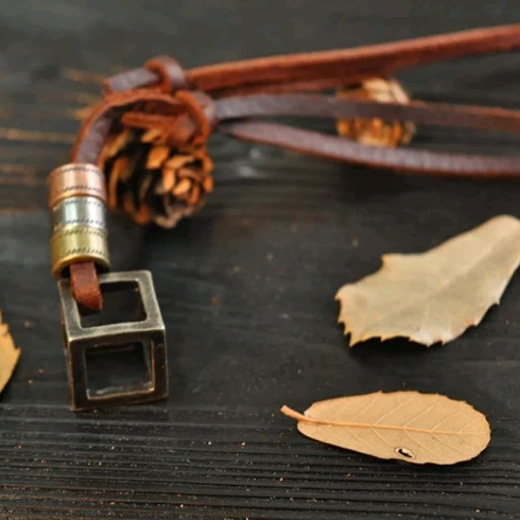 Collar Vintage Royal Madriz Cuero Cubo Café 80 Cm-2