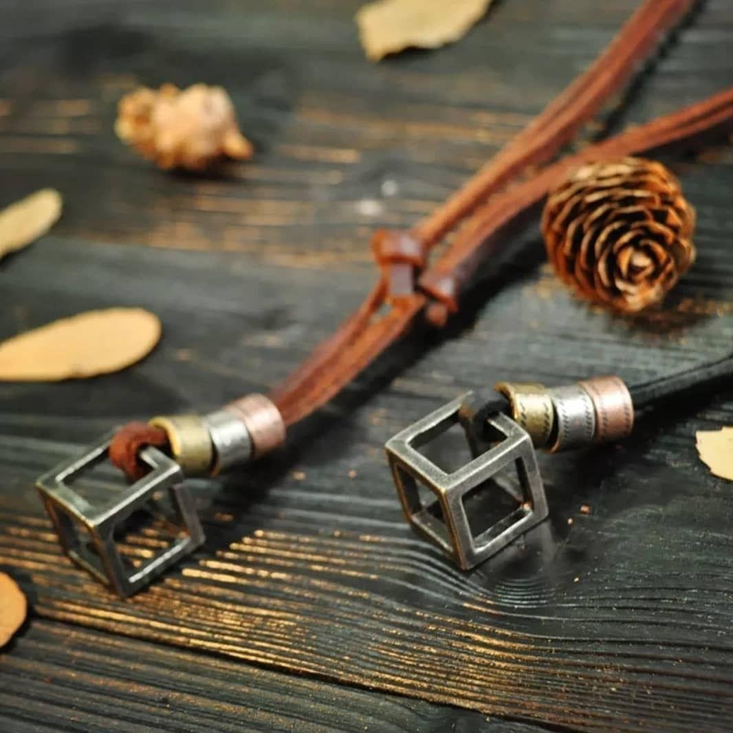 Collar Vintage Royal Madriz Cuero Cubo Café 80 Cm-3