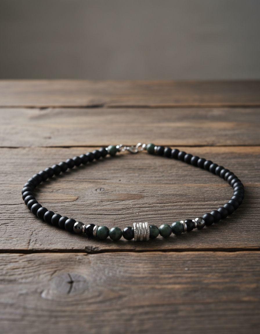 Collar Piedra Onix Y Jaspe Hombre Moda Vintage-2