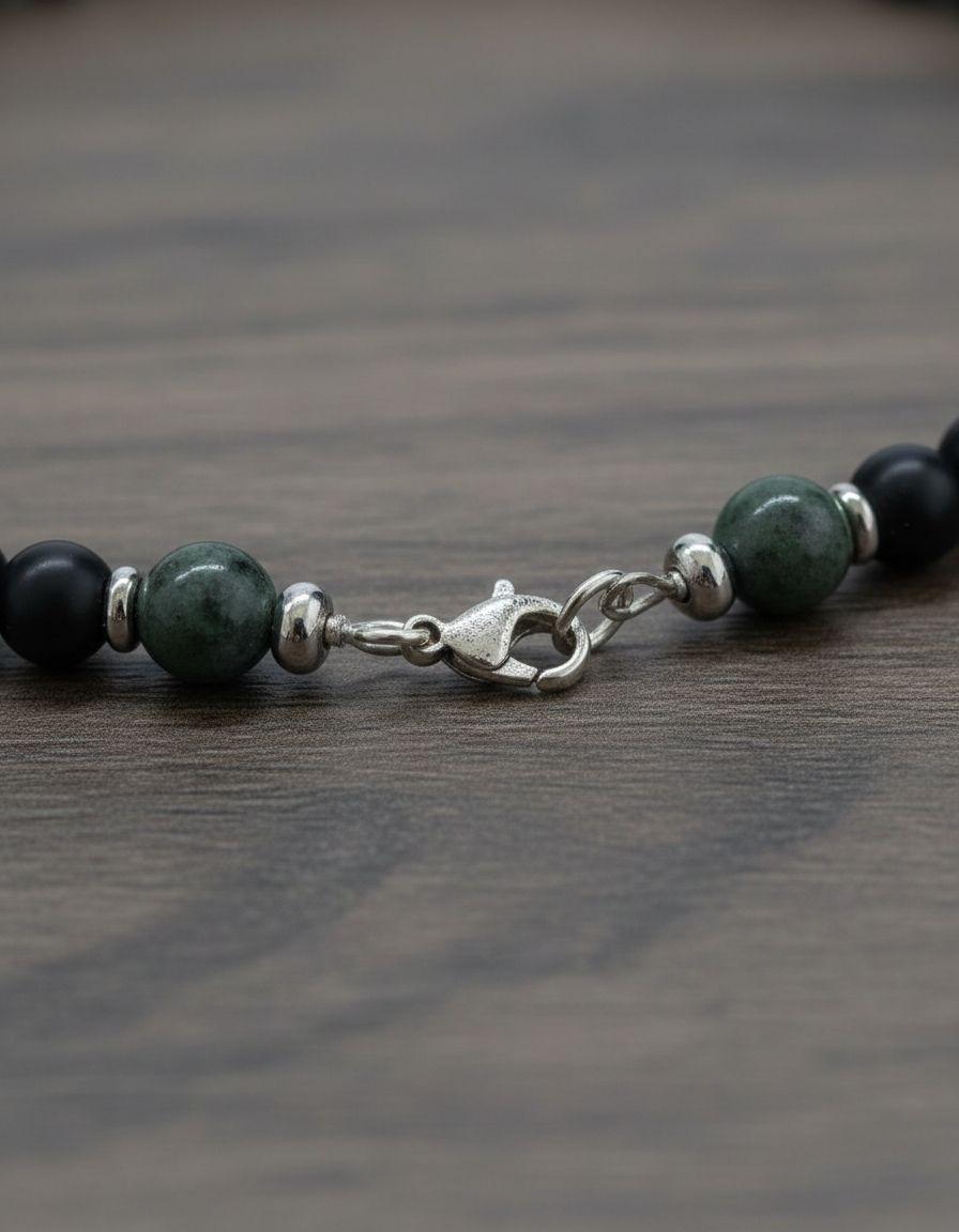 Collar Piedra Onix Y Jaspe Hombre Moda Vintage-5
