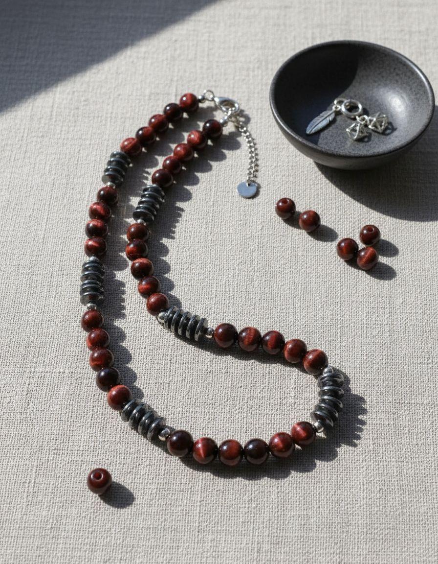 Collar Piedra Ojo De Tigre Red Y Hematita Hombre Masculino-1