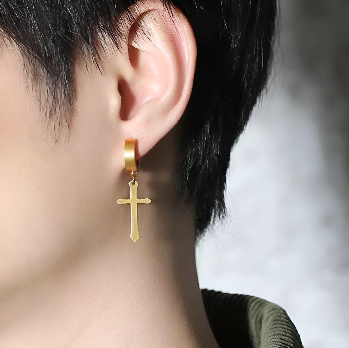 Aros Punk Cruz Gold Space Hombre Mujer Moda 2019 Vintage-3