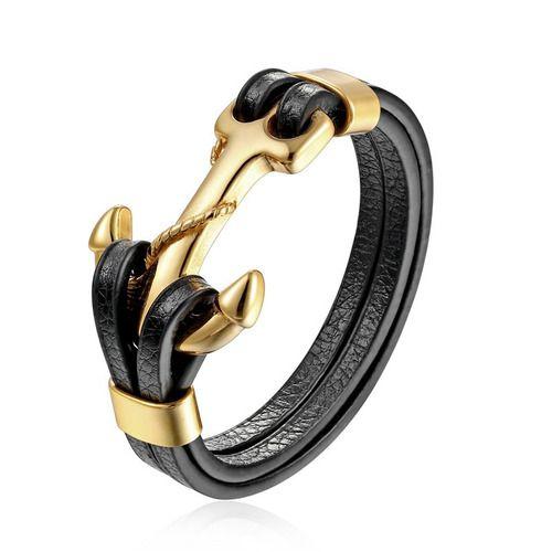 Pulsera Royal Madriz Ancla Cuero Dorado Hombre-0